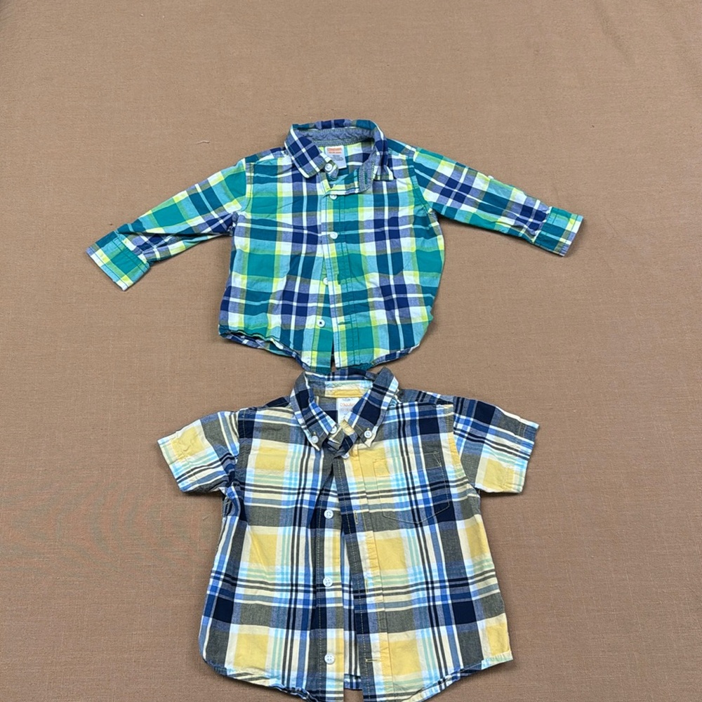 Gymboree 12-18 month plaid long sleeve and short sleeve shirts (includes both)